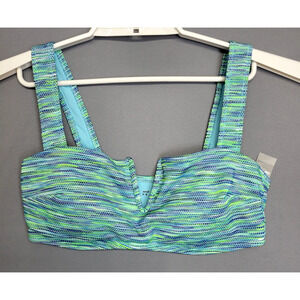 Aerie Bandeau Swim Top Womens M Blue Green V Pique Wide Straps Pads New